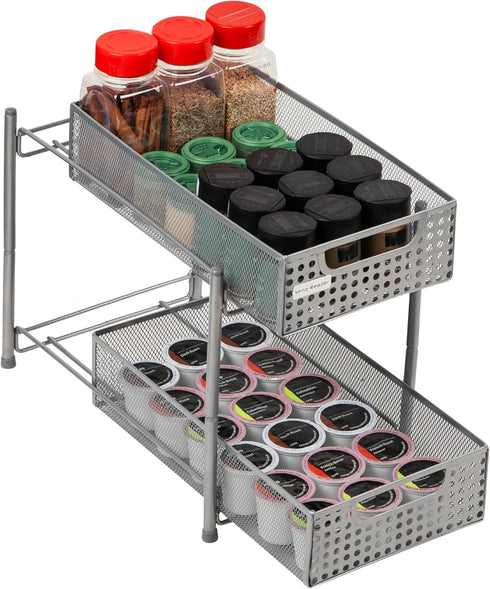 Mind Reader Accessory Organizer, 2 Tier Metal Mesh Supply Storage for Makeup, Crafts, Office, Kitchen, 8" L x 12.5" W x