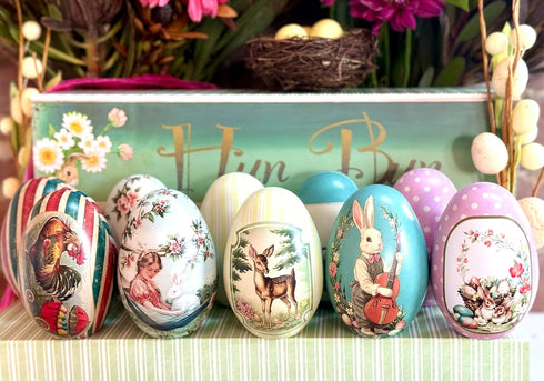 Generic Vintage Tin Easter Eggs, Set of 10 Fillable, Reusable Metal Egg Tins