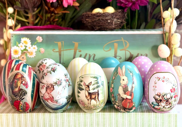 Generic Vintage Tin Easter Eggs, Set of 10 Fillable, Reusable Metal Egg Tins