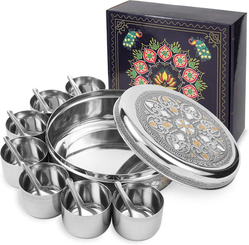 7 7 7 (9 Inch) KSJONE Designer Spice Box, Spice Jars, Holds Spices, Steel Spice Container with Spoons, Storage