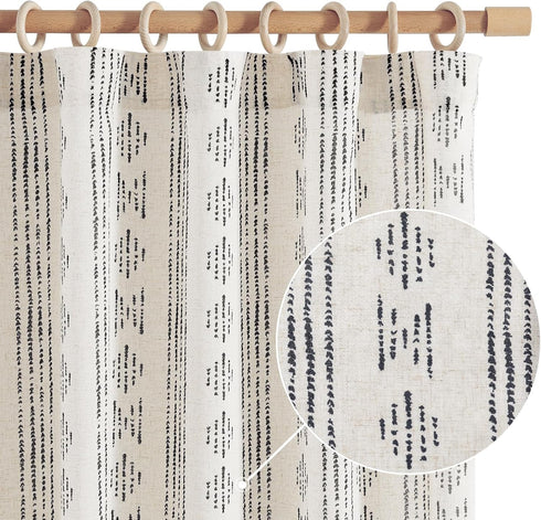 jinchan Boho Stripe Curtains for Living Room Farmhouse Linen Curtains 84 Inch