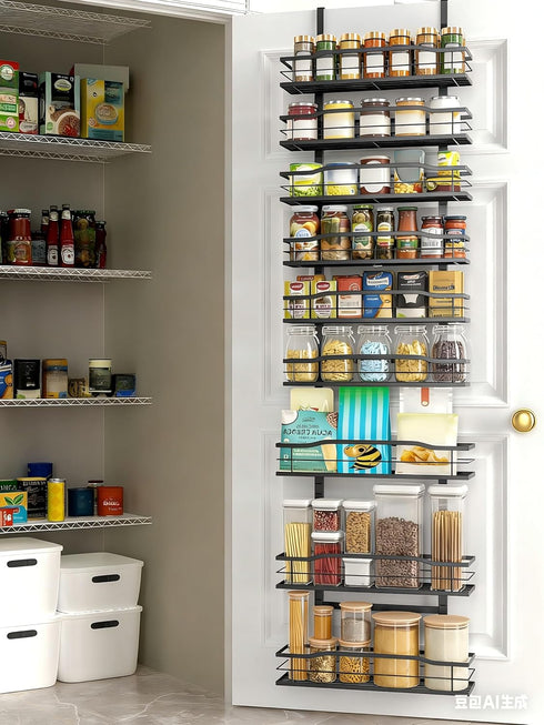 9-Tier Moforoco White Over The Door Pantry Organizer, Pantry Organization And Storage, Metal Hanging Spice Rack Shelves