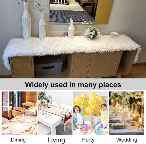 Decor(11.8 59.0 Inch) Faux Fur Table Runner, White Fur Table Runner for Christmas Winter Decor, Luxury Soft Table