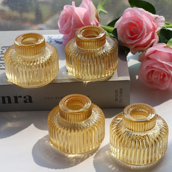 Woho Gold Candlestick Holder Set of 4, Tapered Candlestick Holders for Table