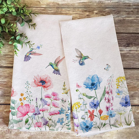 Summer Hummingbird Set 2, 18 26 Inch Seliem Anemone Flower Kitchen Dish Towel of Wild Floral Ultra Absorbent Hand