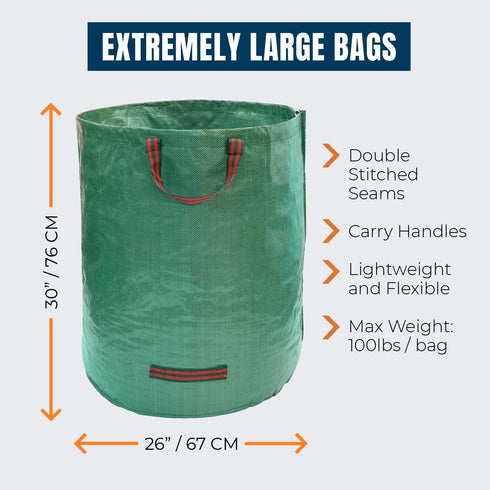 3-Pack 72 MEKKAPRO Big Gulp Lawn Bags, gallons Heavy Duty Lawn and Leaf Bags with Reinforced Handles, Reusable Yard