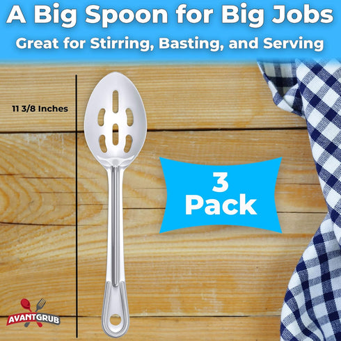 Super Strong Ergonomic Serving Spoon Set of 3, Big Slotted Stainless Steel Spoons for Cooking, Baking, Basting