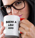 3dRose Two Tone Red Mug, "Break A Leg Xoxo Theater, Actor, Show Business Good Luck Message Note", 11 oz