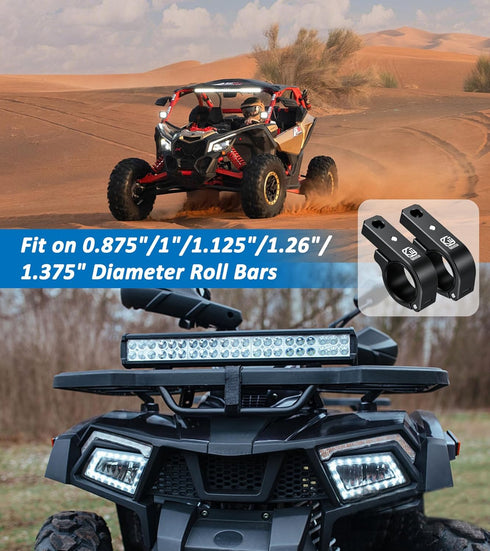 2 PCS Light Bar Mounts, Aluminium Alloy Roll Bar Clamp, Sturdy Mounting Bracket for 0.875"/1"/1.125"/1.26"/1.375"
