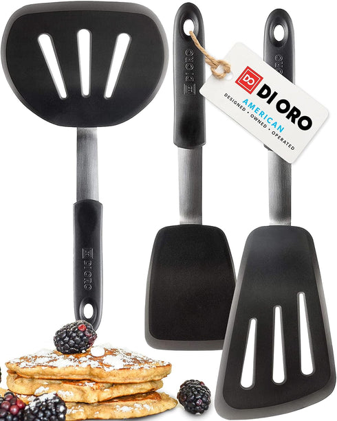 DI ORO Chef Series FLEX Silicone Spatula, 600ºF Heat-Resistant, Flexible Turner Spatulas, 3-Piece Set