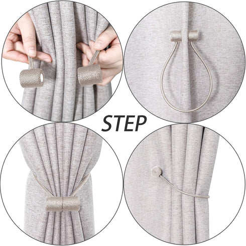 Curtain Tiebacks Clips, Strong Magnetic Tie Band for Home Office Decorative Drapes, 2PCS, Beige
