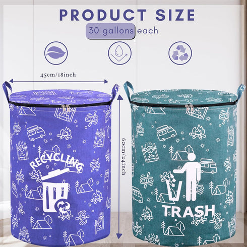 Werduoland 2 30 Pcs Gallon Collapsible Trash Can Portable Waterproof Reusable with Zippered Lid for RV's, Camping