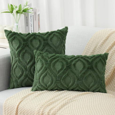 decorUhome Decorative Throw Pillow Covers 20x20 Set of 2, Soft Plush Faux Wool Couch Covers for Home, Forest Elf