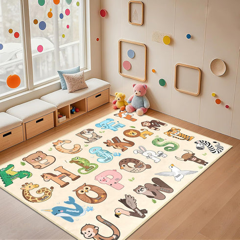 3x5 Kids Rugs for Playroom - Feet ABC Alphabet Rug for Kids Room Educaitonal Learning Animal, Preschool Rug