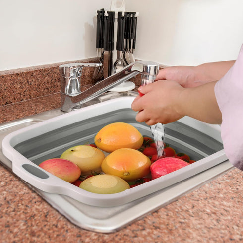 Space Saving Collapsible Cutting Board, 3 in 1 Multifunction Dish Tub with Draining Hole for Camping