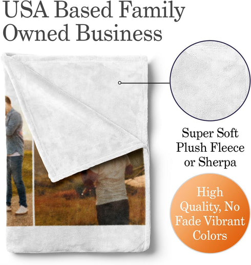 50x60) Ships Next Day, Custom Blanket with Picture and Text - Printed in USA, Personalized Photo Blanket with Text