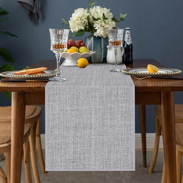 Grey Burlap Table Runners 2 Packs, 14"x72" Rustic Farmhouse Decor for Dining, Wedding, and Coffee Tables