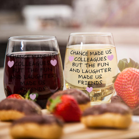 Chance Made Us Colleagues - Best Coworker BFF Gift, Perfect for Work Bestie Friend, 15 oz Stemless Wine Glass