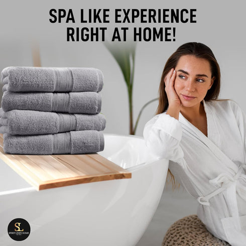 6-Piece 100% Set, Spirit Linen home Cotton Spa Collection - Towels for Bathroom, Spa and Hotels, Oversized Luxury Bath