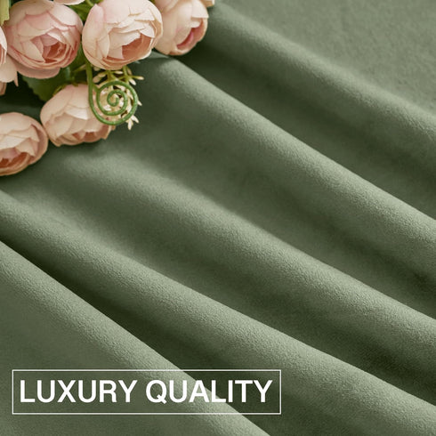 90 inches W52 L90, 2 StangH Sage Green Velvet Curtains Long, Living Room Thermal Insulated Sliding Door Curtains