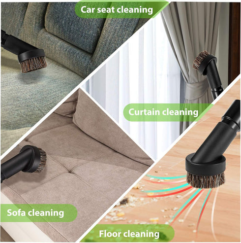 Honoson 2 Pack Round Dust Brush Vacuum Attachment: 1-1/4 Inch Black Bristle Cleaner with 1.25 to 1.37 Inch Hose Adapter