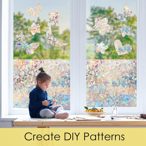 STATINT Stained Glass Window Privacy Film, UV Blocking Clings, Rainbow Static Cling Vinyl Stickers for Home Door