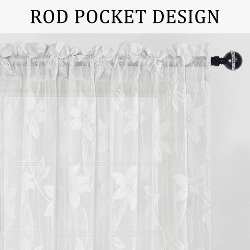 DWCN 2 Pack White Floral Lace Valances for Kitchen - Rod Pocket Half Window Sheer Curtains for Small Window Living Room Cafe, 42 x 18 inch, Lace White by DWCN