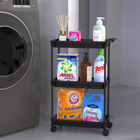 SimpleHouseware Standard Slim Rolling Storage Cart, 3-Tier, Black