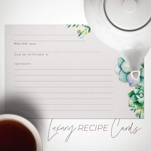 48 Succulents Recipe Cards, 4x6 inches, Water Resistant