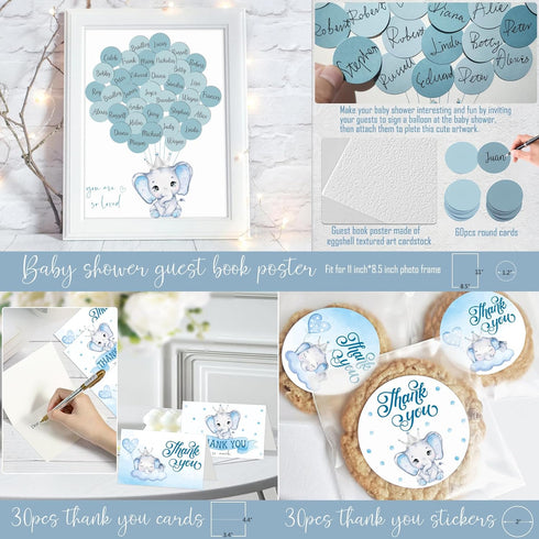 HYCSANBAO Elephant Baby Shower Decorations for Boy, Blue Elephant Baby Shower Party Supplies, It's a Boy Backdrop