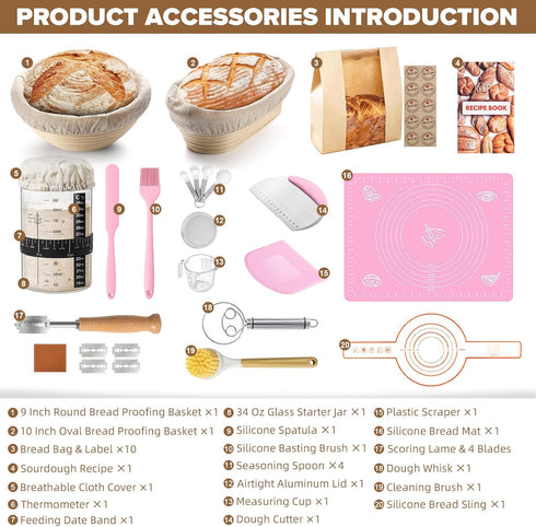 18 34 Oz Set RYTOXILO Sourdough Starter Kit, Pcs Sour Dough Bread Baking Supplies Kits for Beginners with Glass Starter