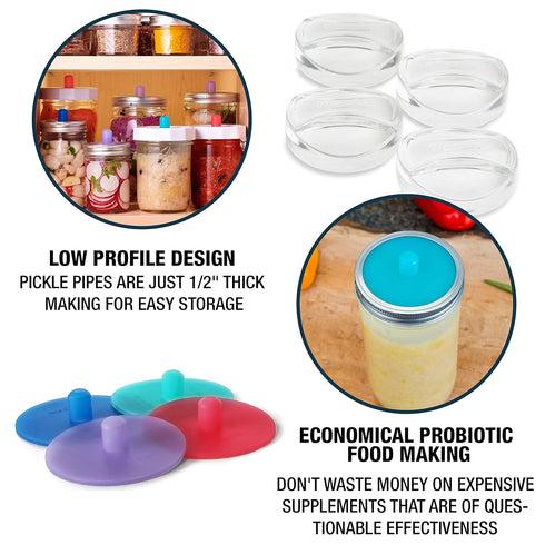 Masontops Pickle Pipes - Airlock Fermentation Lids for Wide Mouth Mason Jar Sauerkraut & Pickle Kit