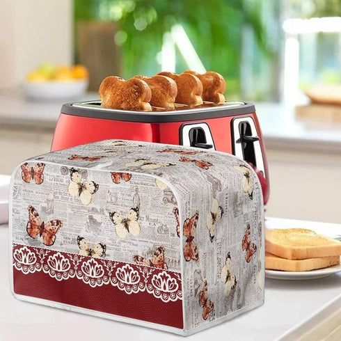 chaqlin 4 Slice Toaster with Cover, Wide Slot, Machine Washable Small Appliance Covers, Newspaper Butterfly Print