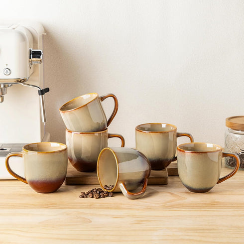 theterra Ceramic Coffee Mugs Set of 6, 12oz Handmade Coffee Cups with