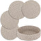 Brown Trivets for Hot Dishes, 4 Pcs Cotton Coasters with Storage Basket, Pot Holders for Kitchen and Hot Pads for Table