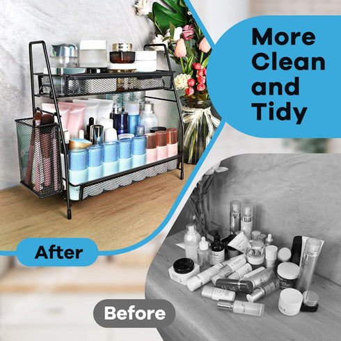 Bathroom Counter Organizer, Black Spice Rack for Cabinet, Kitchen Countertop Organizer, Perfume and Vanity Storage