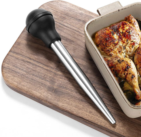 JY COOKMENT Stainless Steel Turkey Baster – Baster Syringe Set with Marinade Needles and Cleaning Brush