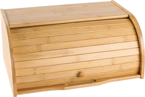 PENGKE Large Bamboo Roll Top Bread Box, Natural Bread Holder for Kitchen Food Storage Countertop