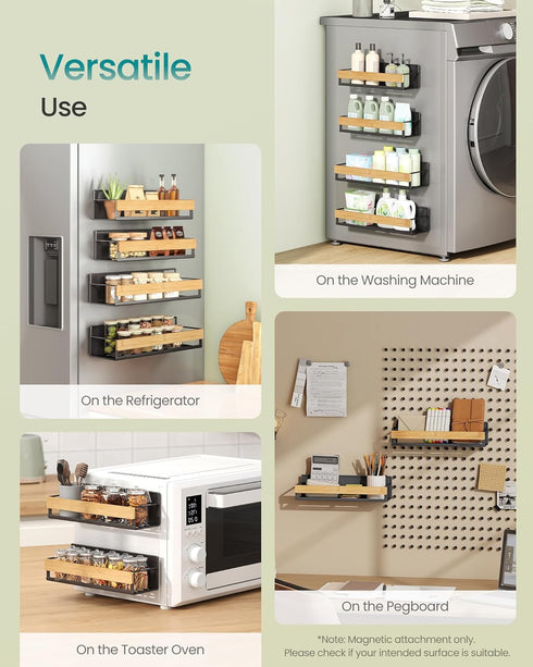 4 Pack, 2 2 UKCS062BH01 SONGMICS Magnetic Spice Rack for Refrigerator, Large and Small Kitchen Magnetic Shelves