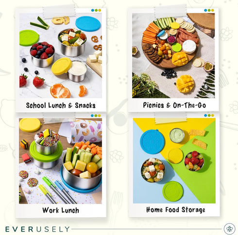 Everusely Stainless Steel Snack Containers for Kids, Lunch Containers with Lids, Metal Lunch Box, Stainless Steel