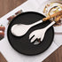 Serving Spoon and Fork Set, 304 Stainless Steel Utensils with Natural Bamboo Handle, 10" Long