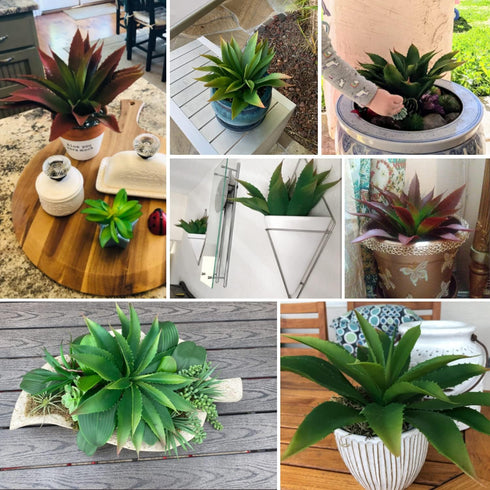 JUSTOYOU Large 12.5" Artificial Succulents Aloe Plants, Real Touch Fake Flowers for Home Arrangement