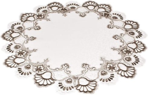 Cocoa, Earth Tones Jacquard Peacock Tail Lace Doily - 23 Inch Round Placemat and Table Centerpiece