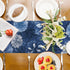 Summer 13x108 Inch Navy Blue Dahlia Flower Spring Table Runner Blue Gray Burlap Table Runners, Floral Seasonal Coffee
