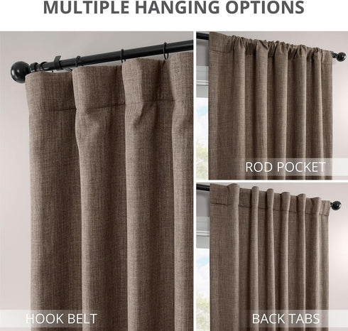 HPD Half Price Drapes Faux Linen Curtains, 1 Panel, 50W X 84L, Textured Room Darkening Drapes for Bedroom, Dutch Cocoa