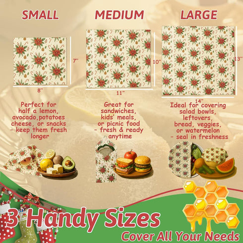 5PCS Set 2 3 Christmas Beeswax Bread Bags Reusable Bread Bags + Wax Paper Sheets,Eco-Friendly Beeswax Wraps