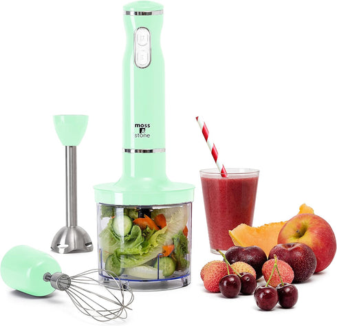 Moss & Stone Hand Blender Electric, 300 Watt Stick Blender with Egg Whisk & Chopper