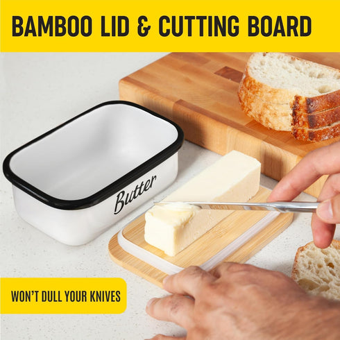 White Butter Dish with Lid - Unbreakable Metal Butter Keeper, Large Container for Fridge, Butter Holder, Storage for