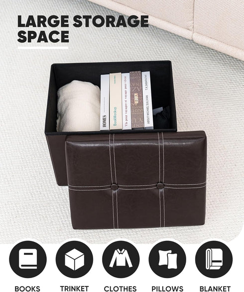 16.5"x12.6"x12.6" B FSOBEIIALEO Folding Storage Ottoman Cube, Faux Leather Footrest Seat Coffee Table, Brown