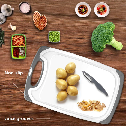 Plastic Cutting Boards for Kitchen, Set of 4 with Non-Slip Feet, Deep Drip Juice Groove, Easy Grip Handle, Dishwasher